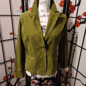 TWENTY-TWENTY LADIES SHORT OLIVE GREEN CORDEROY JACKET FLORAL LINING/SIZE MEDIUM